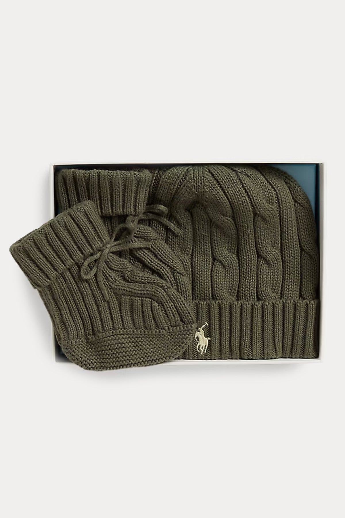 Polo Ralph Lauren Kids 6-9 Aylık Erkek Bebek Saç Örgü Bere Patik Set