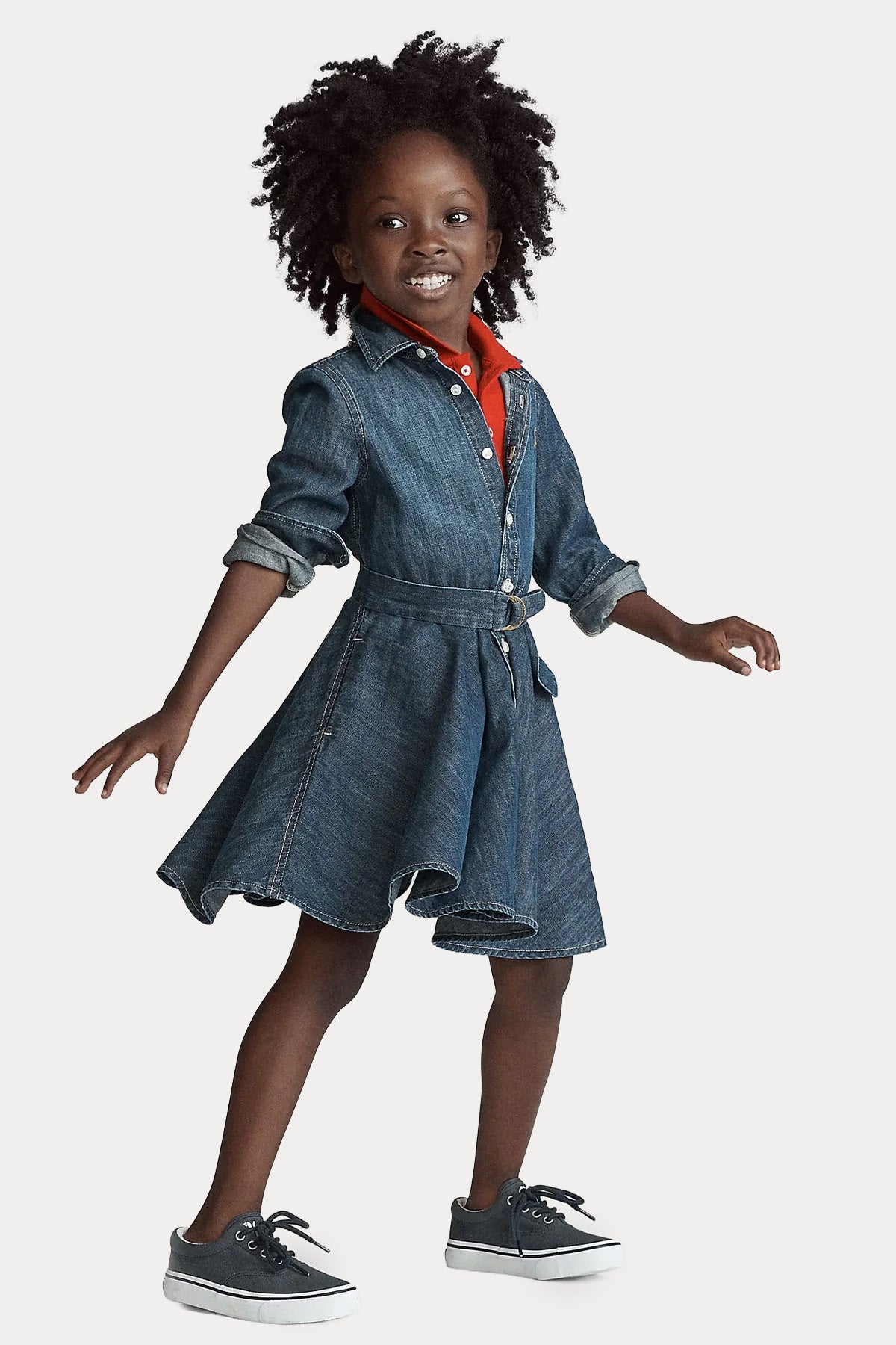 Polo Ralph Lauren Kids 6-6.5 Yaş Kız Çocuk Kemerli Denim Elbise