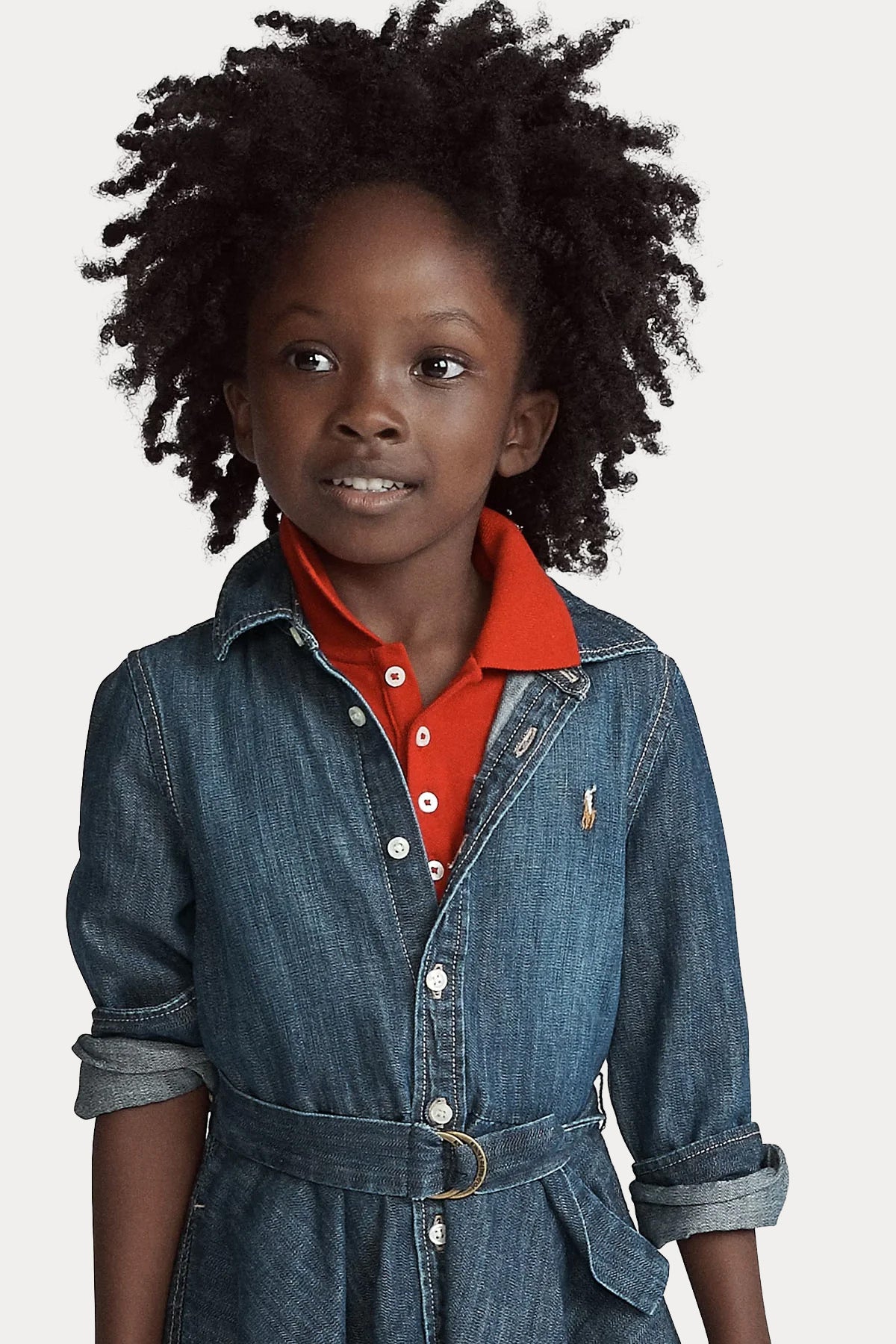 Polo Ralph Lauren Kids 6-6.5 Yaş Kız Çocuk Kemerli Denim Elbise