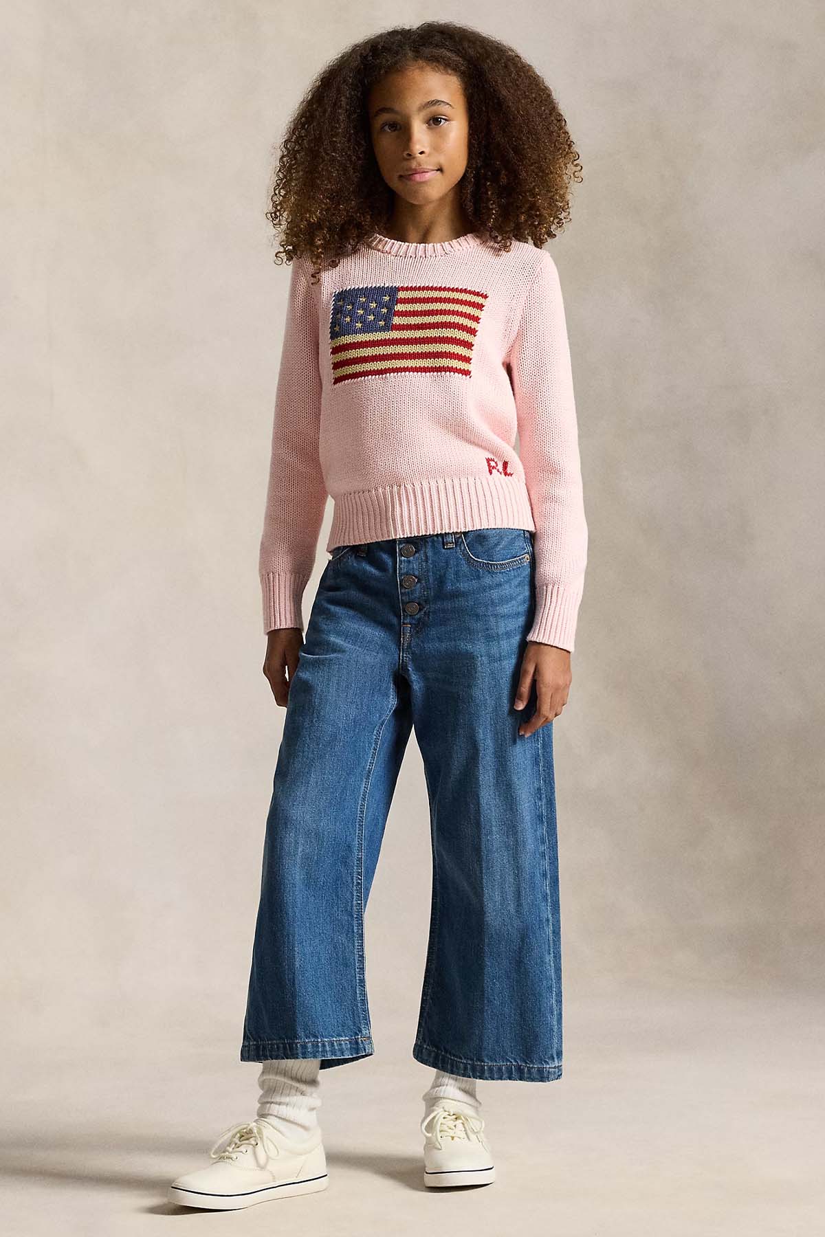 Polo Ralph Lauren Kids S-M Beden Kız Çocuk Bayrak Temalı Örgü Triko