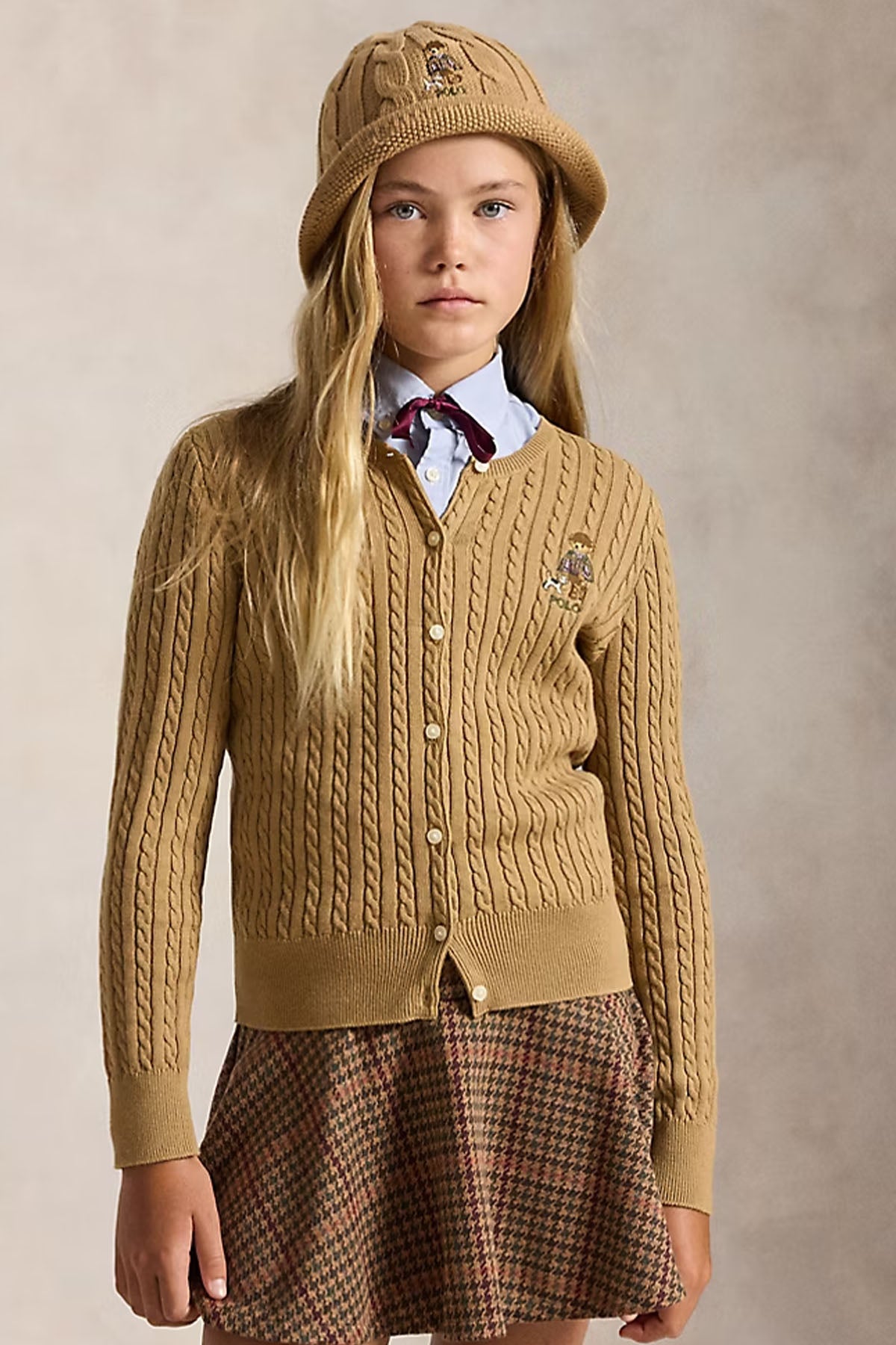 Polo Ralph Lauren Kids S-M Beden Kız Çocuk Polo Bear Saç Örgü Triko Ceket