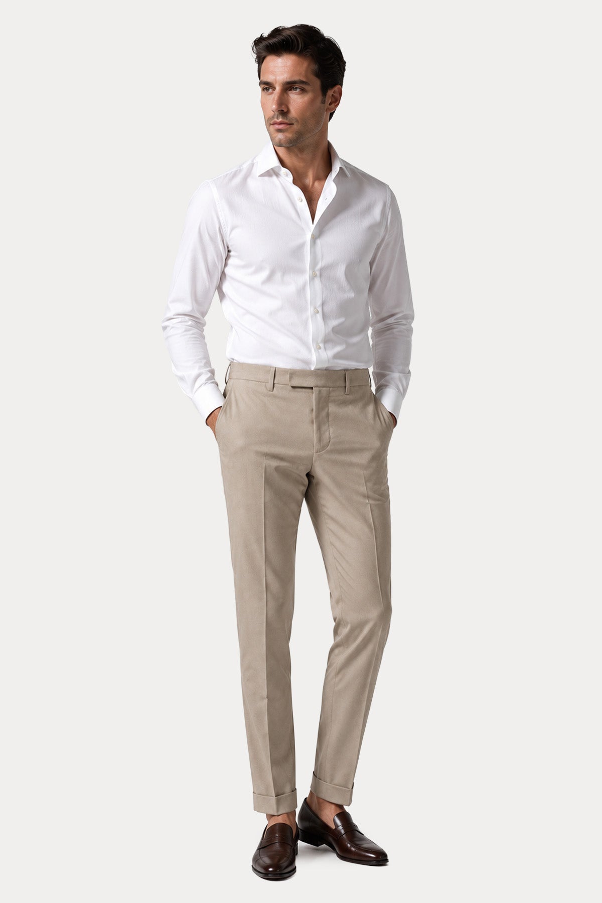 Pantaloni Torino Slim Fit Duble Paça Yandan Cepli Streç Yün Pantolon