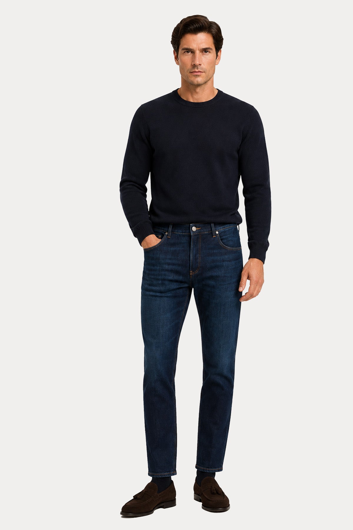 Pantaloni Torino Tapered Fit Yıkamalı Streç Jeans