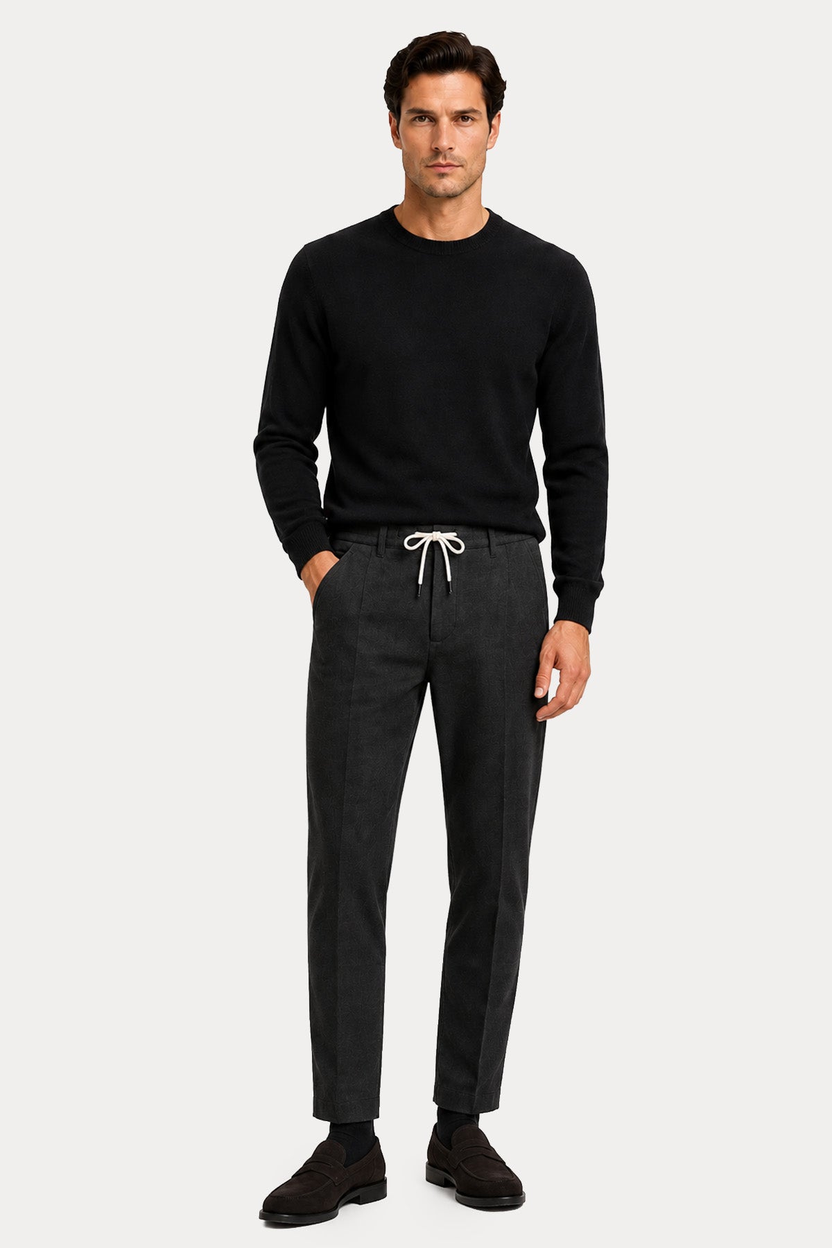 Pantaloni Torino Soft Fit Beli Lastikli İpek Yün Pantolon