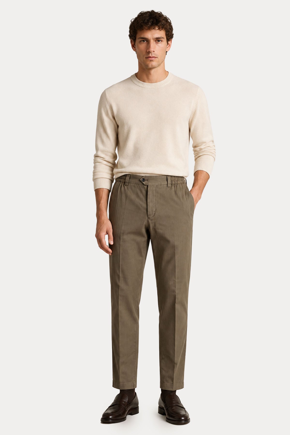 Pantaloni Torino Beli Lastikli Yandan Cepli Pantolon
