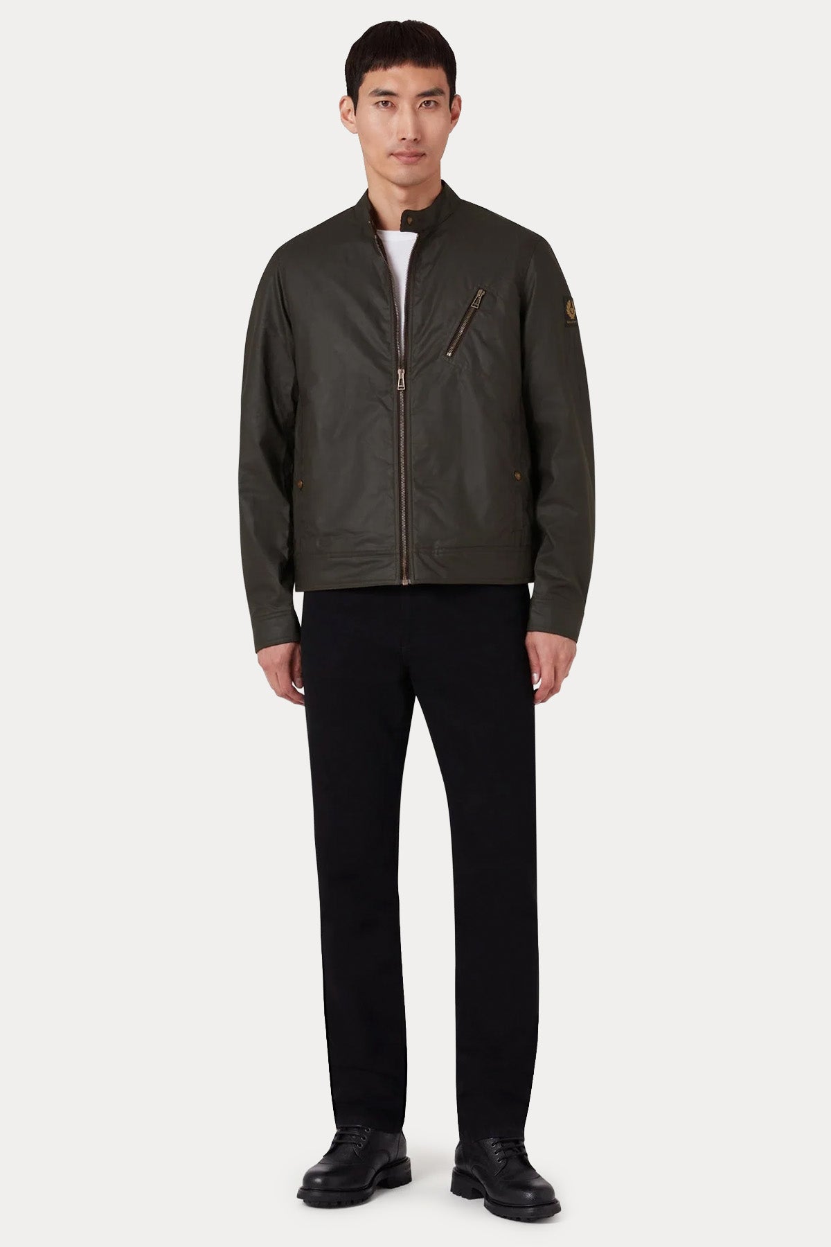 Belstaff Slim Fit Dik Yaka Mumlu Kumaş Cafe Racer Ceket