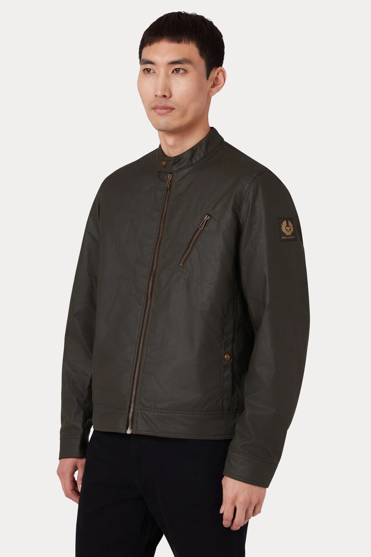 Belstaff Slim Fit Dik Yaka Mumlu Kumaş Cafe Racer Ceket