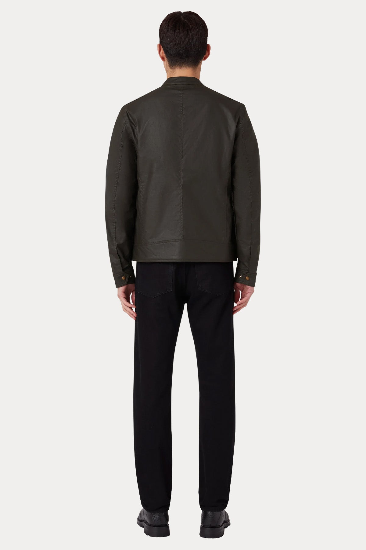 Belstaff Slim Fit Dik Yaka Mumlu Kumaş Cafe Racer Ceket