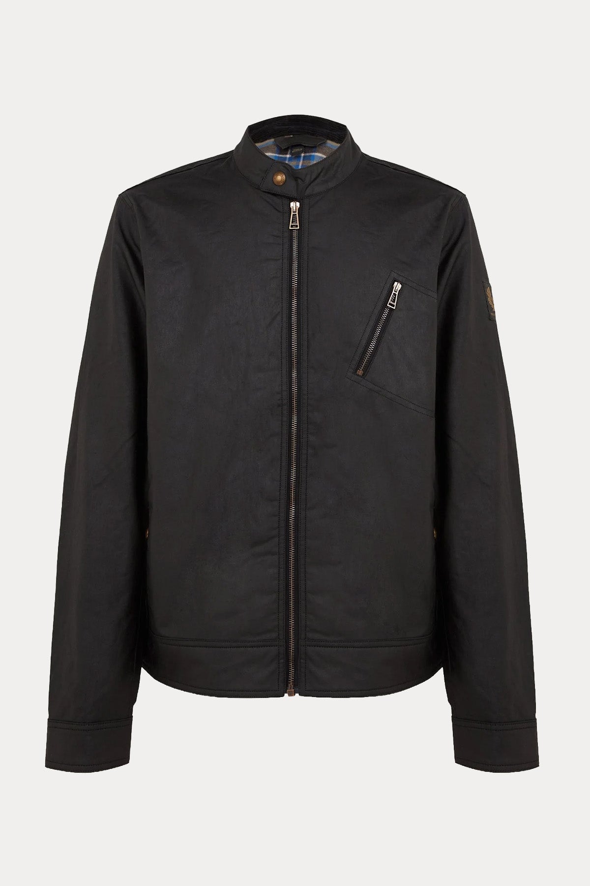 Belstaff Slim Fit Dik Yaka Mumlu Kumaş Cafe Racer Ceket
