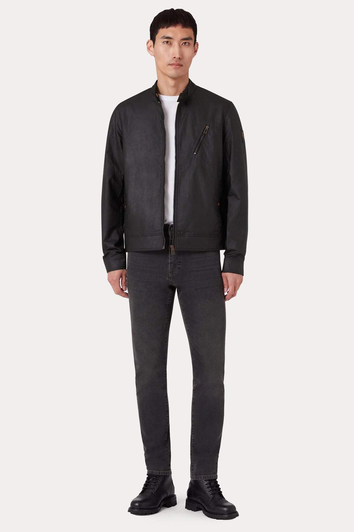 Belstaff Slim Fit Dik Yaka Mumlu Kumaş Cafe Racer Ceket
