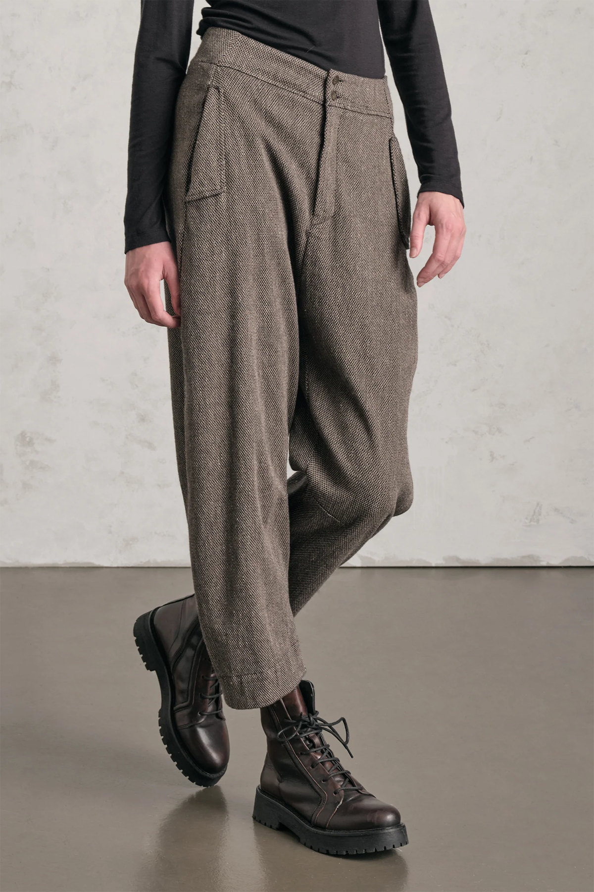 Transit Relaxed Fit Yandan Cepli Yün Keten Pantolon