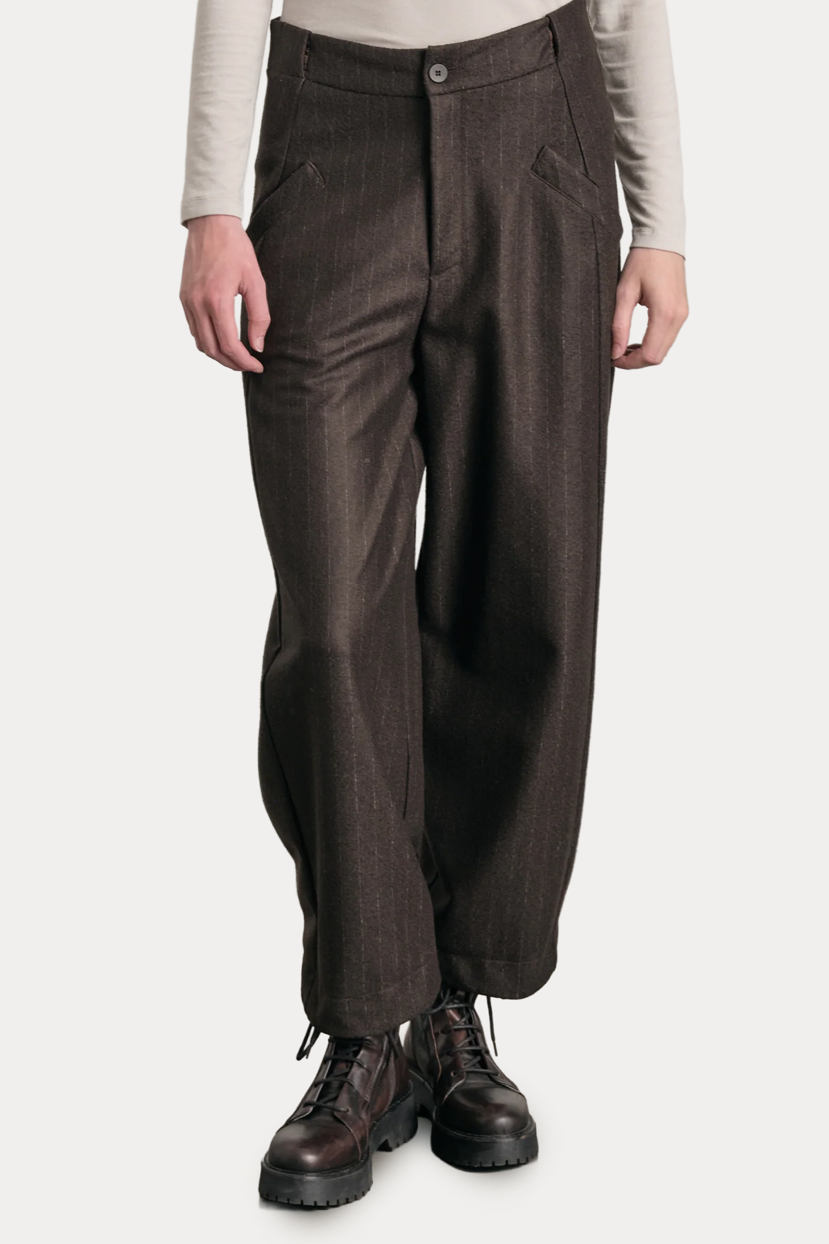 Transit Relaxed Fit Yandan Cepli Çizgili Yün Pantolon