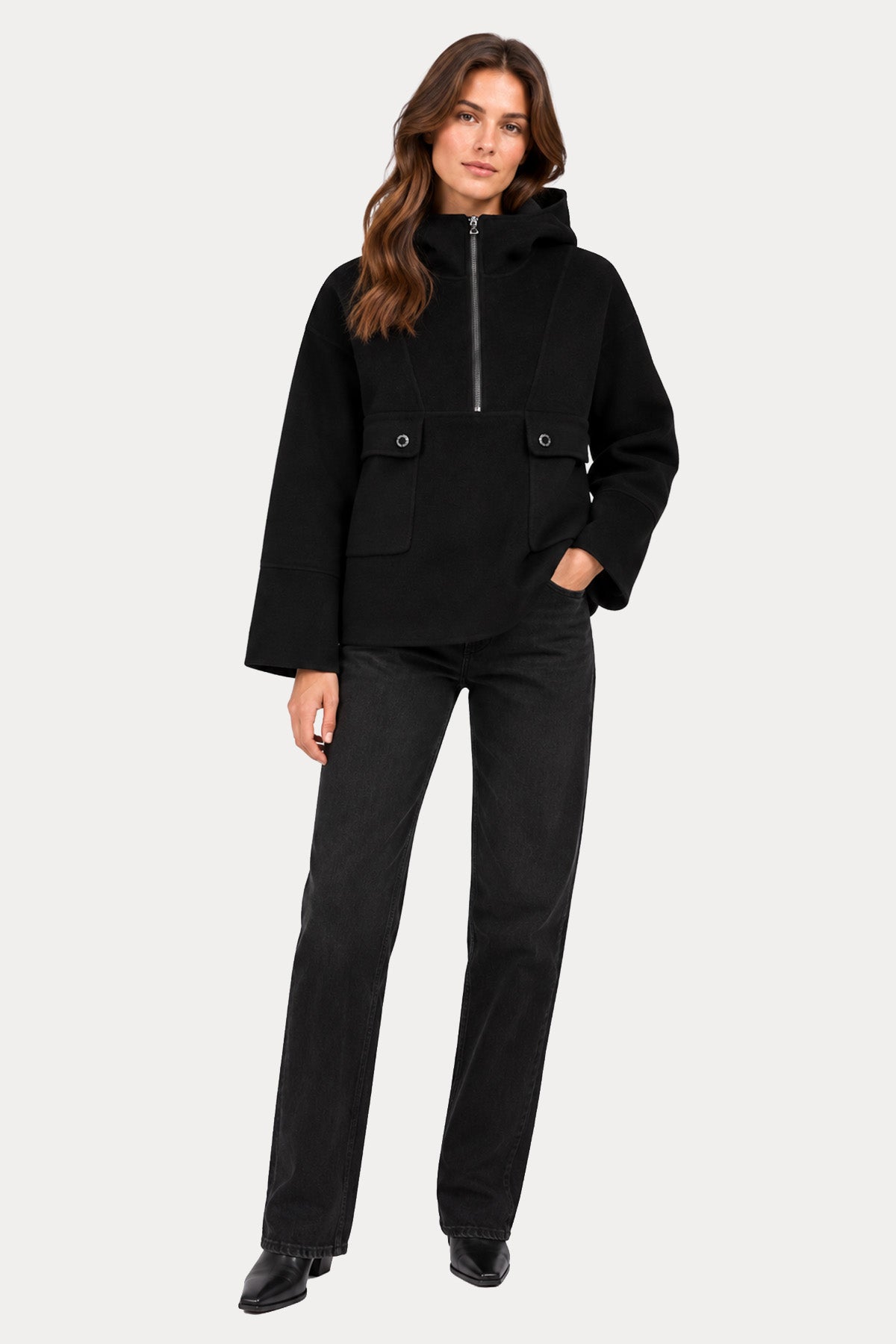 Bogner Trixie Relaxed Fit Yarım Fermuarlı Kapüşonlu Yün Triko
