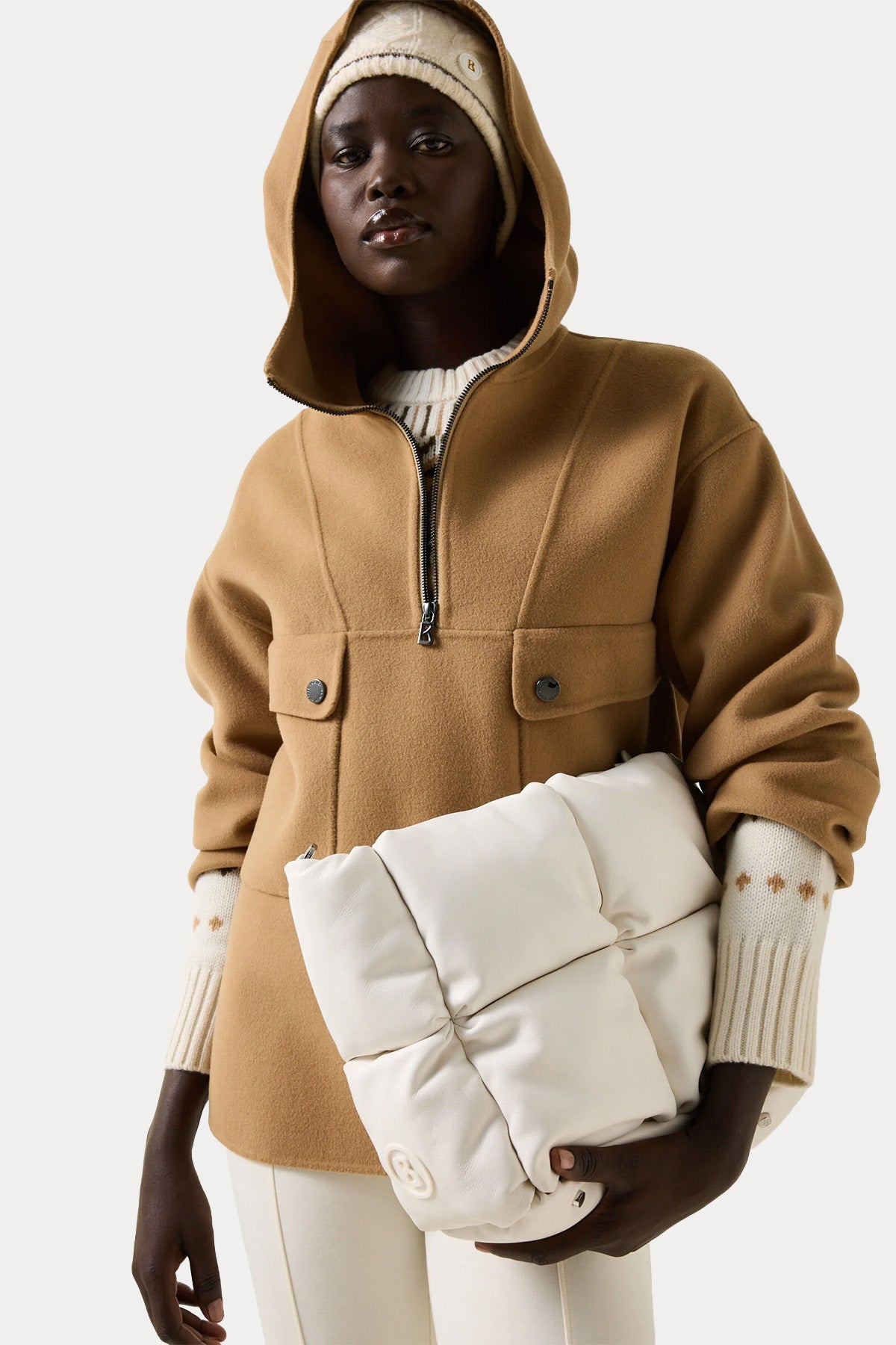 Bogner Trixie Relaxed Fit Yarım Fermuarlı Kapüşonlu Yün Triko