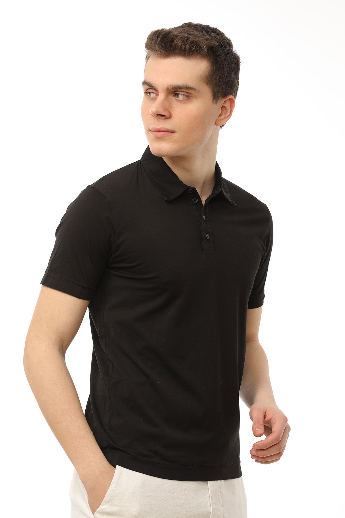 Manifattura Stretch Keten Polo Yaka T-shirt-Libas Trendy Fashion Store