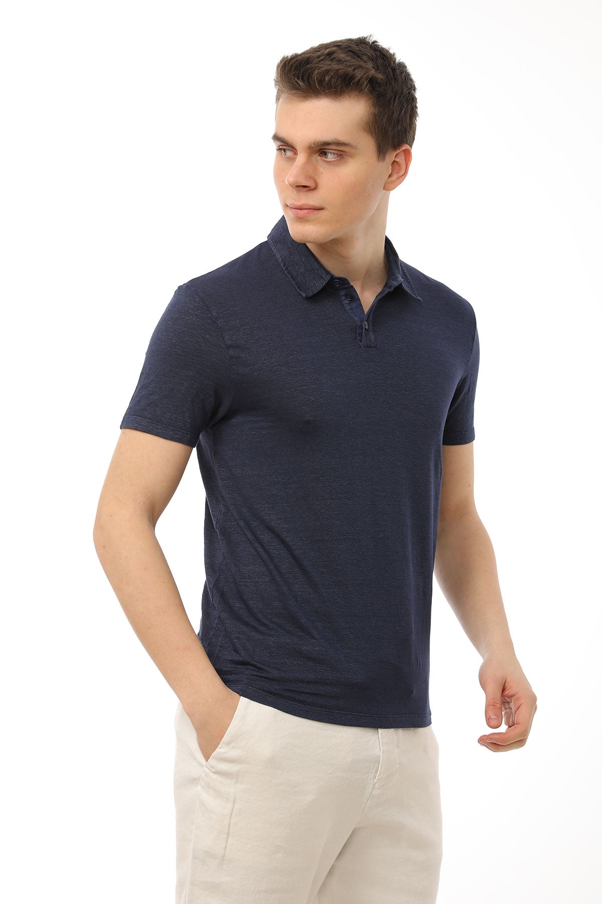 Manifattura Stretch Keten Polo Yaka T-shirt-Libas Trendy Fashion Store