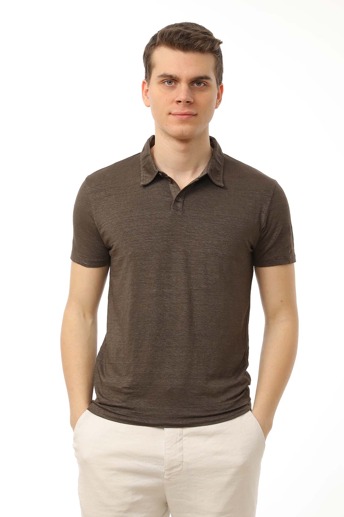 Manifattura Stretch Keten Polo Yaka T-shirt-Libas Trendy Fashion Store