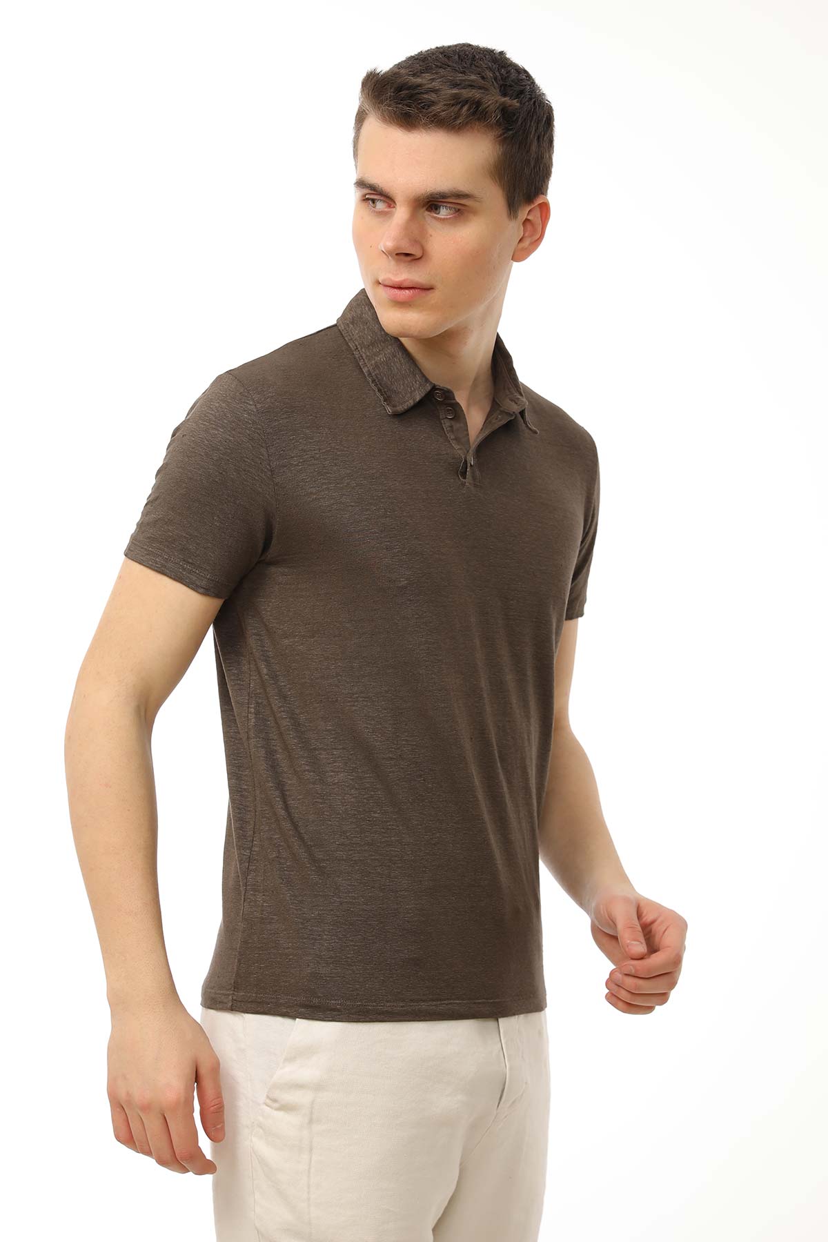 Manifattura Stretch Keten Polo Yaka T-shirt-Libas Trendy Fashion Store