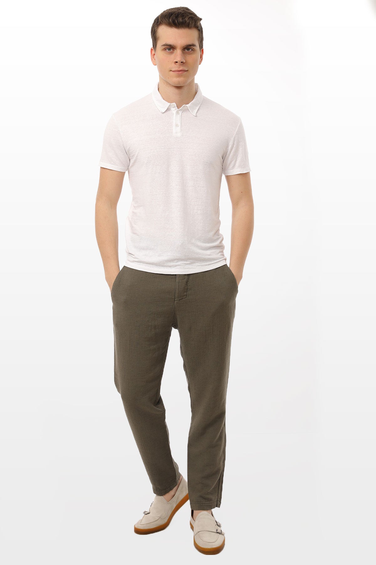 Manifattura Stretch Keten Polo Yaka T-shirt-Libas Trendy Fashion Store