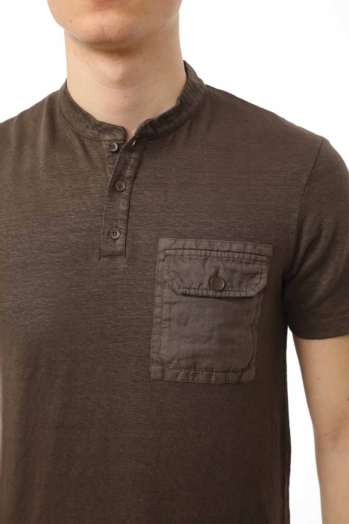 Manifattura Stretch Keten Hakim Yaka T-shirt-Libas Trendy Fashion Store