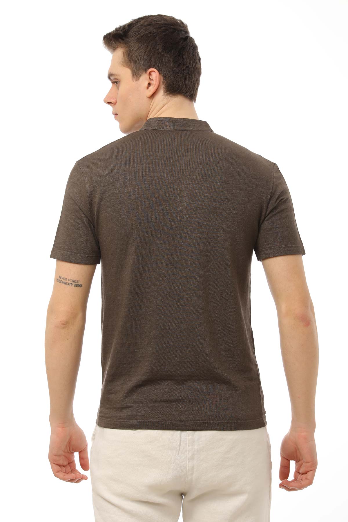 Manifattura Stretch Keten Hakim Yaka T-shirt-Libas Trendy Fashion Store