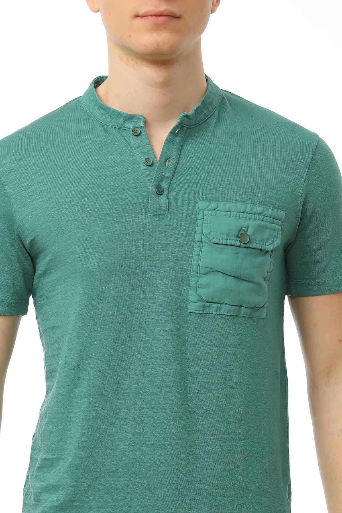 Manifattura Stretch Keten Hakim Yaka T-shirt-Libas Trendy Fashion Store