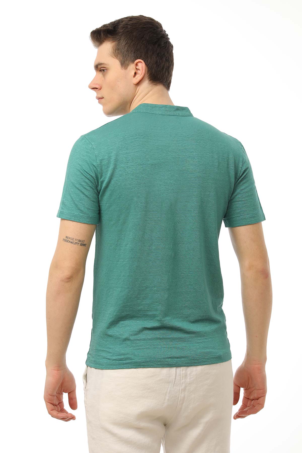 Manifattura Stretch Keten Hakim Yaka T-shirt-Libas Trendy Fashion Store