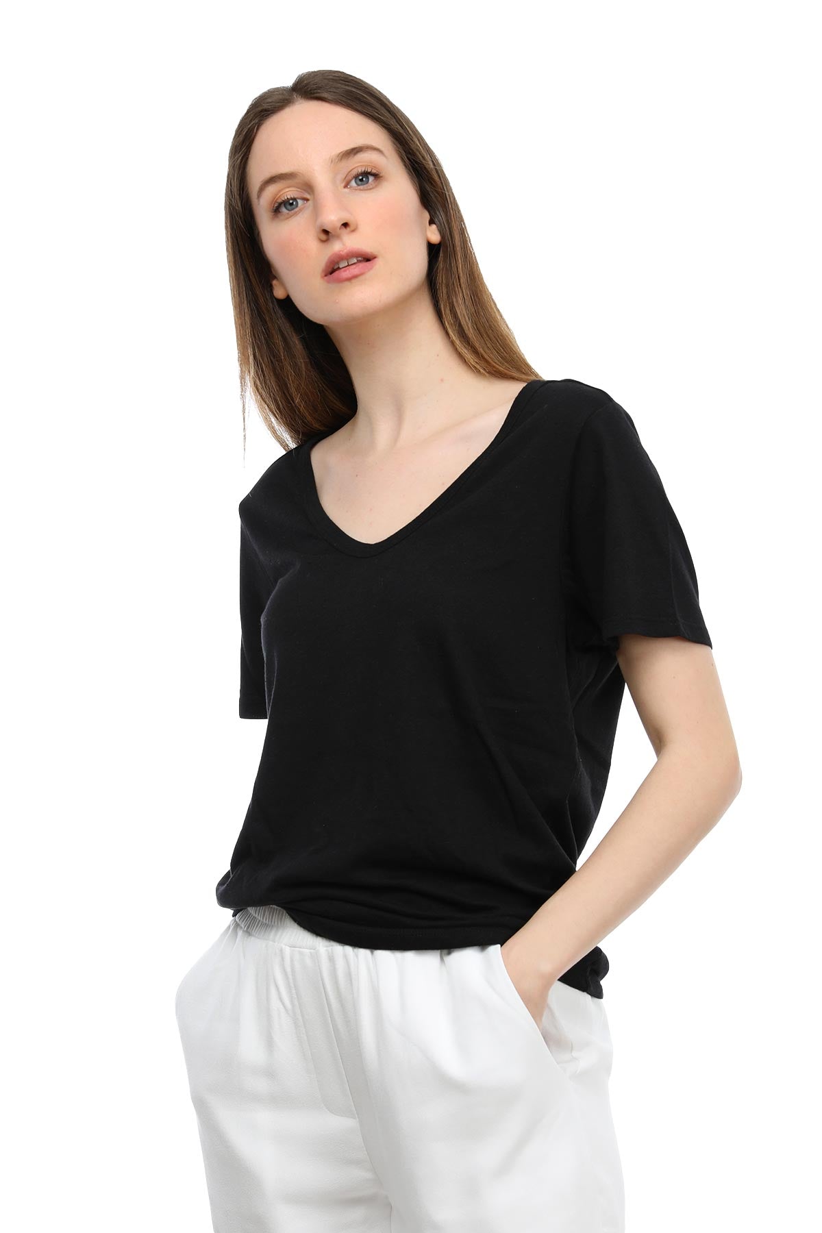 Tru V Yakalı T-shirt-Libas Trendy Fashion Store
