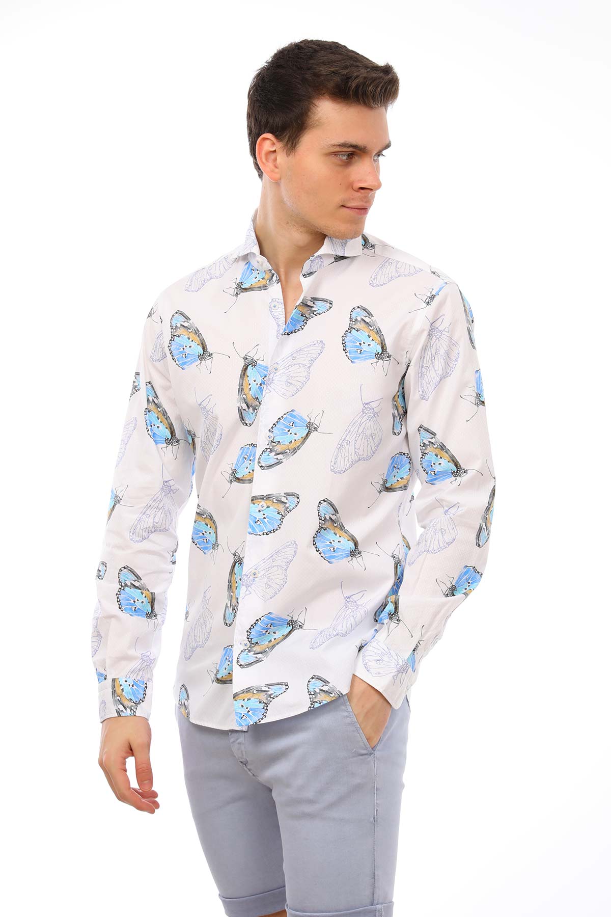 Poggianti Kelebek Desenli Gömlek-Libas Trendy Fashion Store