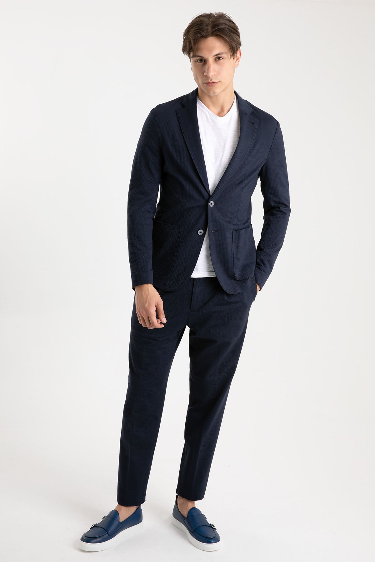 Emporio Armani Slim Fit Gofre Kumaş Astarsız Ceket-Libas Trendy Fashion Store