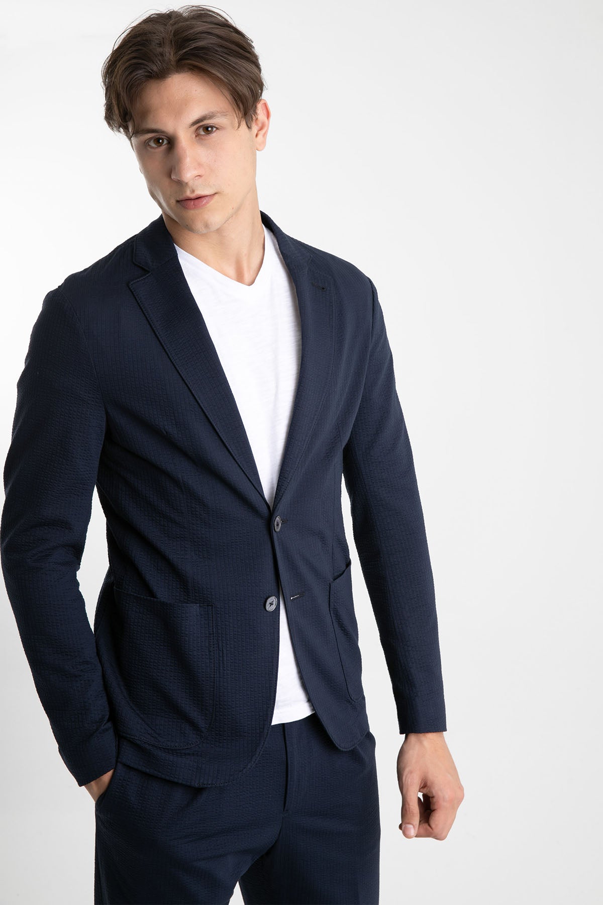 Emporio Armani Slim Fit Gofre Kumaş Astarsız Ceket-Libas Trendy Fashion Store