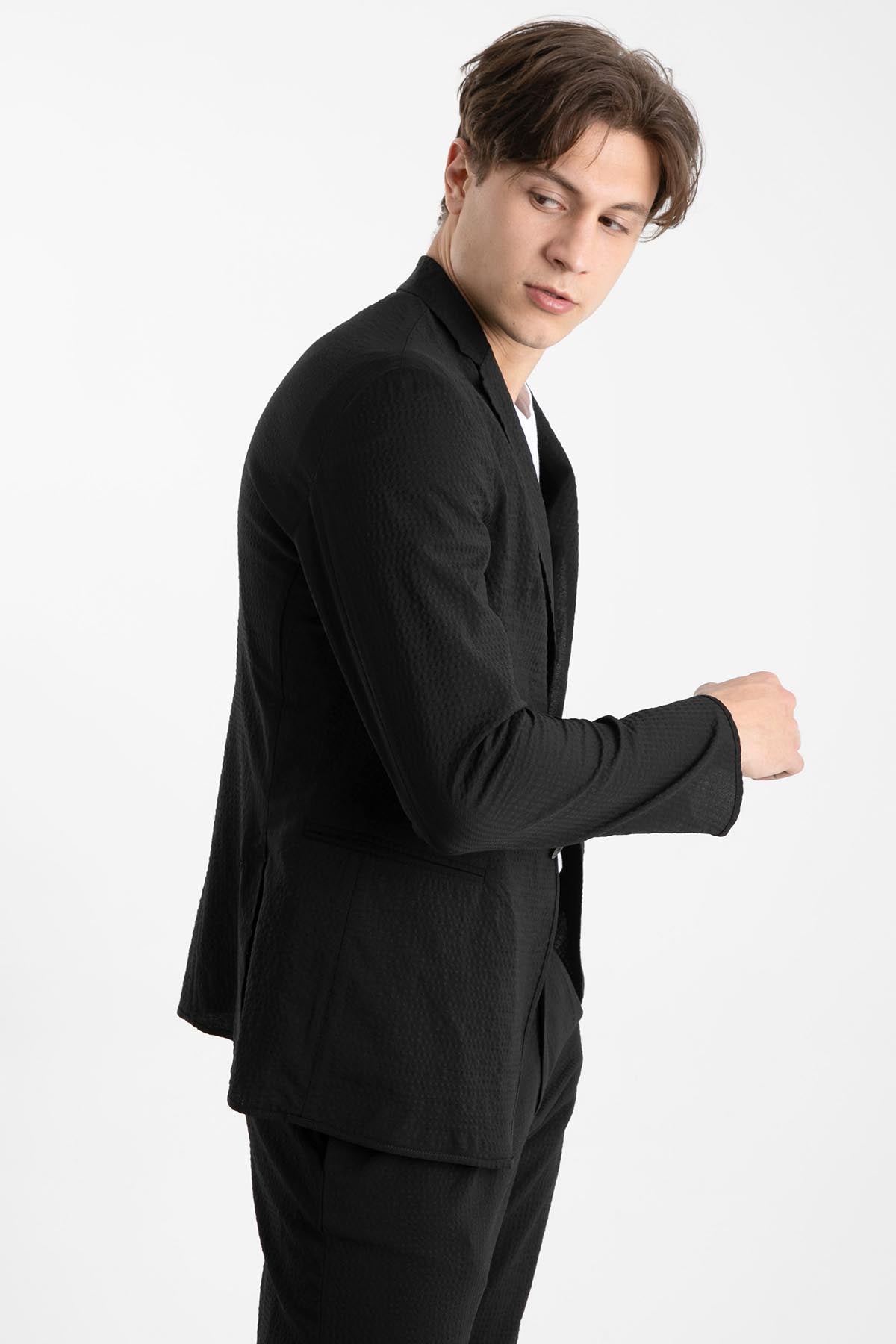 Emporio Armani Slim Fit Gofre Kumaş Astarsız Ceket-Libas Trendy Fashion Store