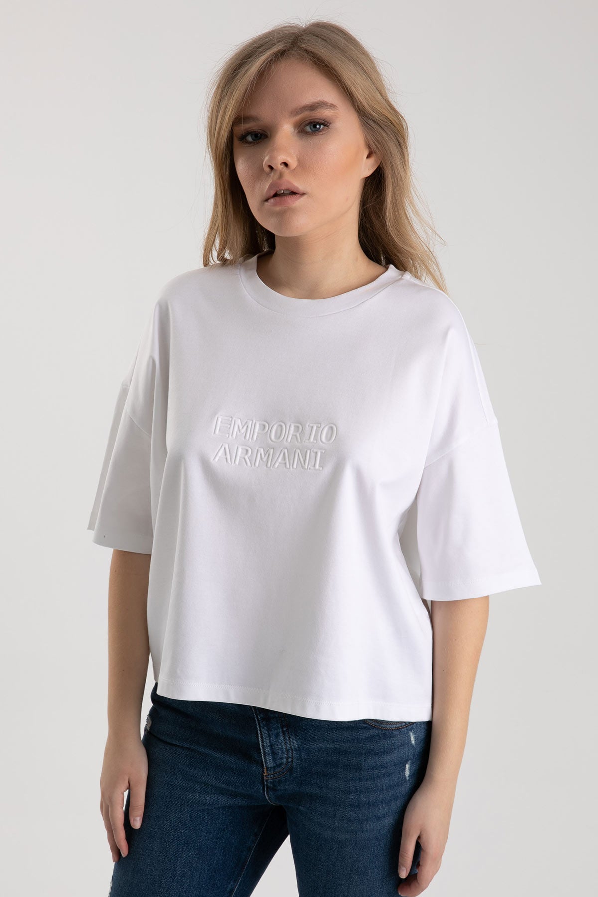 Emporio Armani Düşük Omuzlu Geniş Kesim Logo T-shirt-Libas Trendy Fashion Store