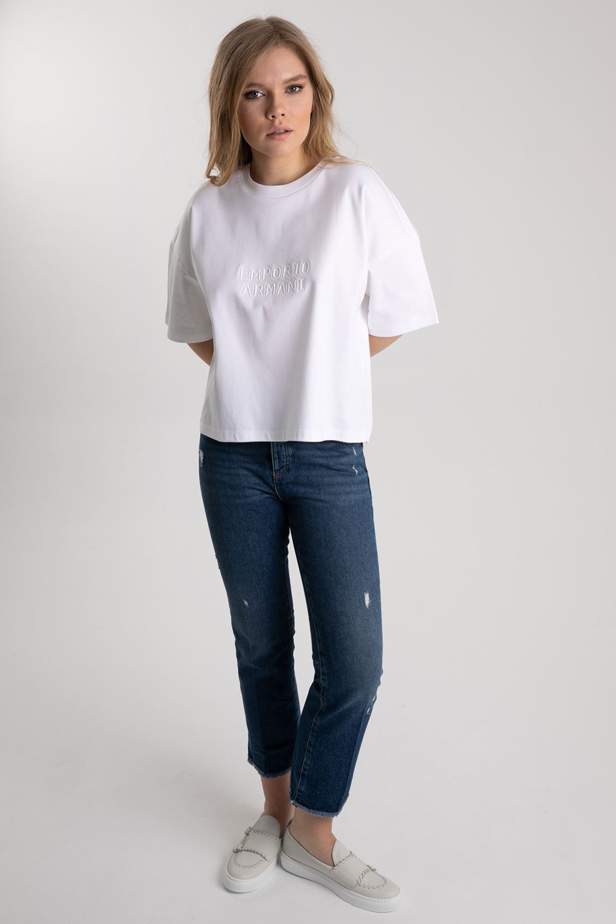 Emporio Armani Düşük Omuzlu Geniş Kesim Logo T-shirt-Libas Trendy Fashion Store