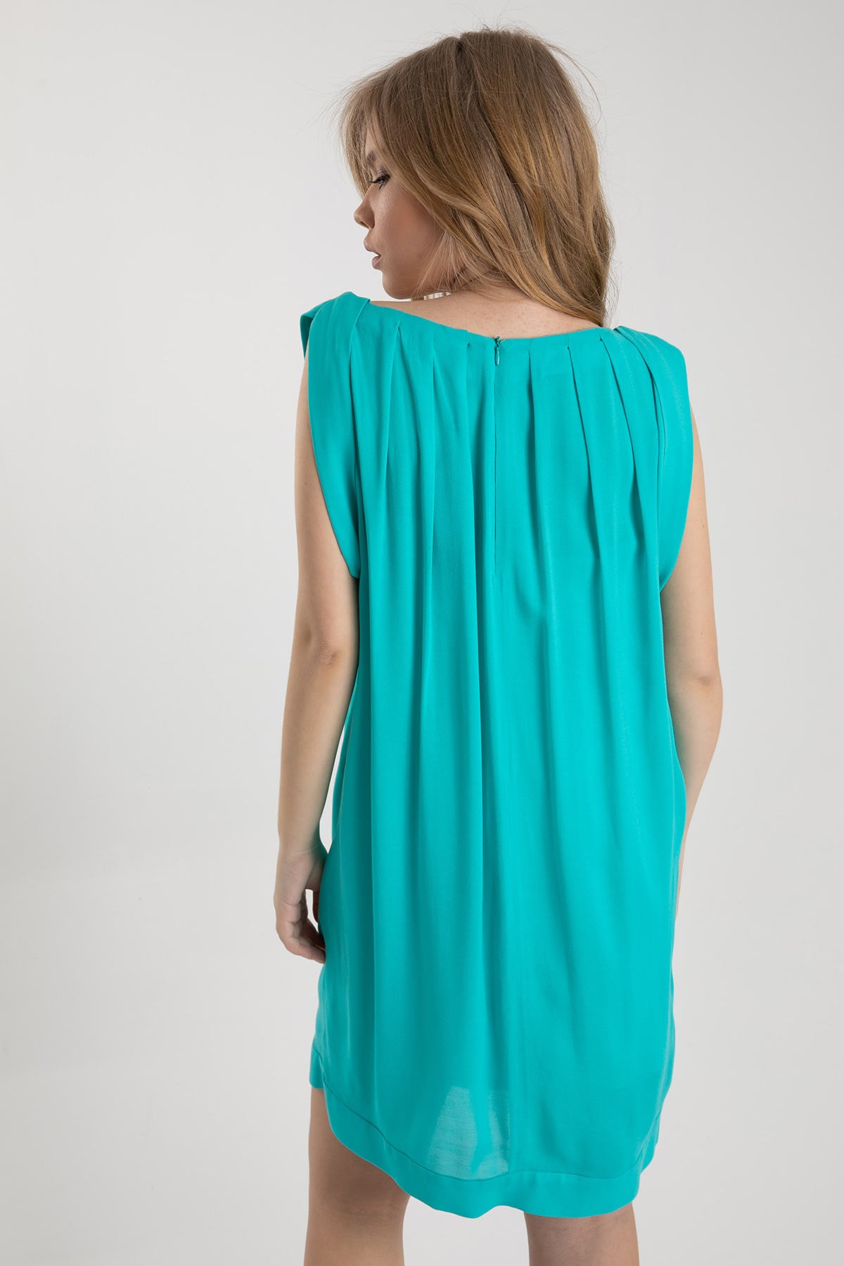 Emporio Armani Pileli Kayık Yaka Kolsuz Diz Üstü Elbise-Libas Trendy Fashion Store