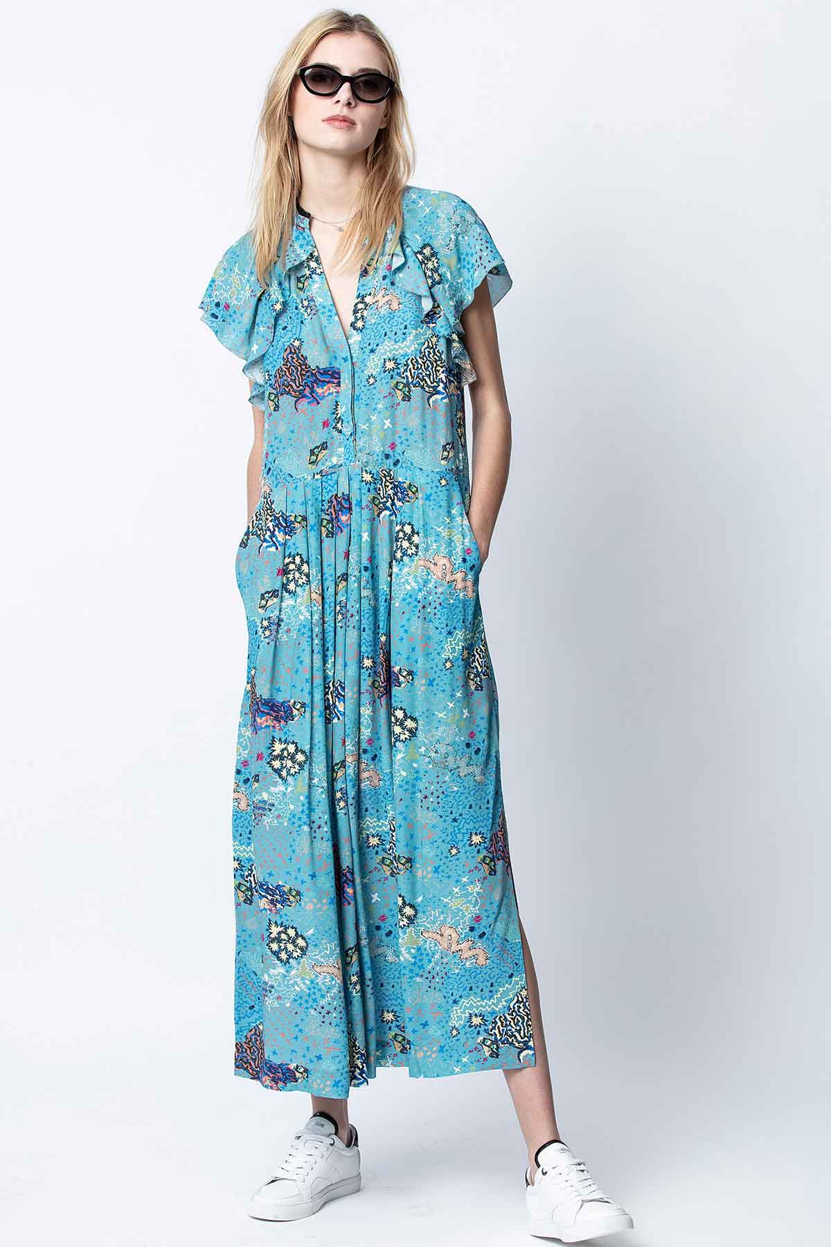 Zadig & Voltaire Desenli V Yaka Elbise-Libas Trendy Fashion Store