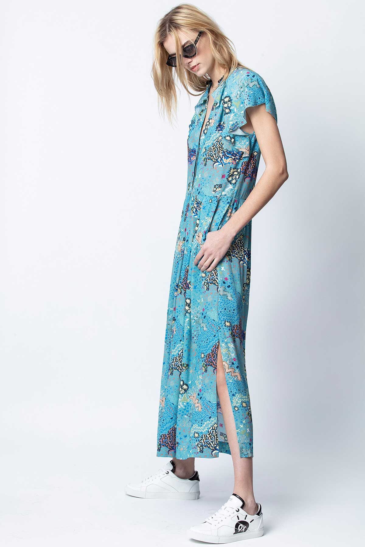 Zadig & Voltaire Desenli V Yaka Elbise-Libas Trendy Fashion Store