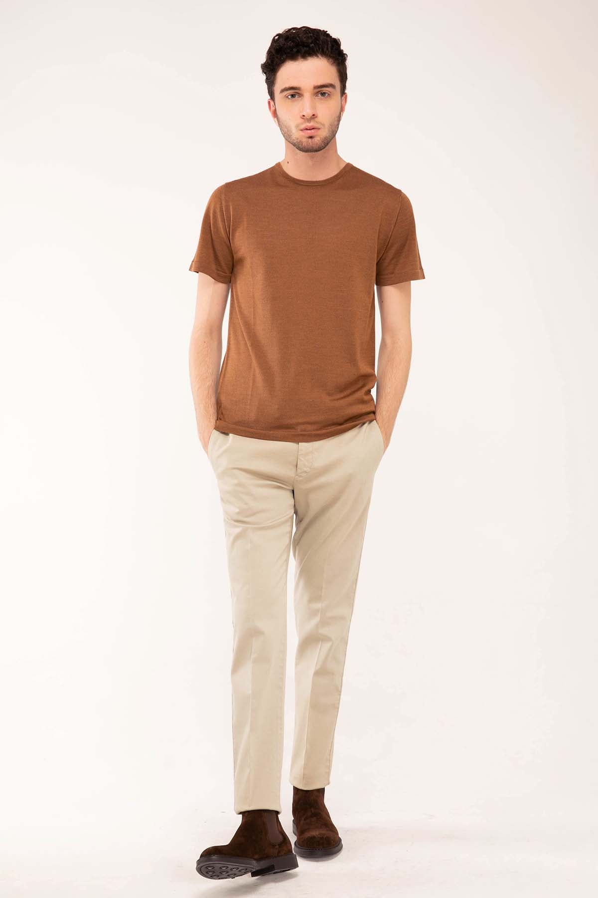 Manifattura İpek Yün Kısa Kollu Triko T-Shirt-Libas Trendy Fashion Store