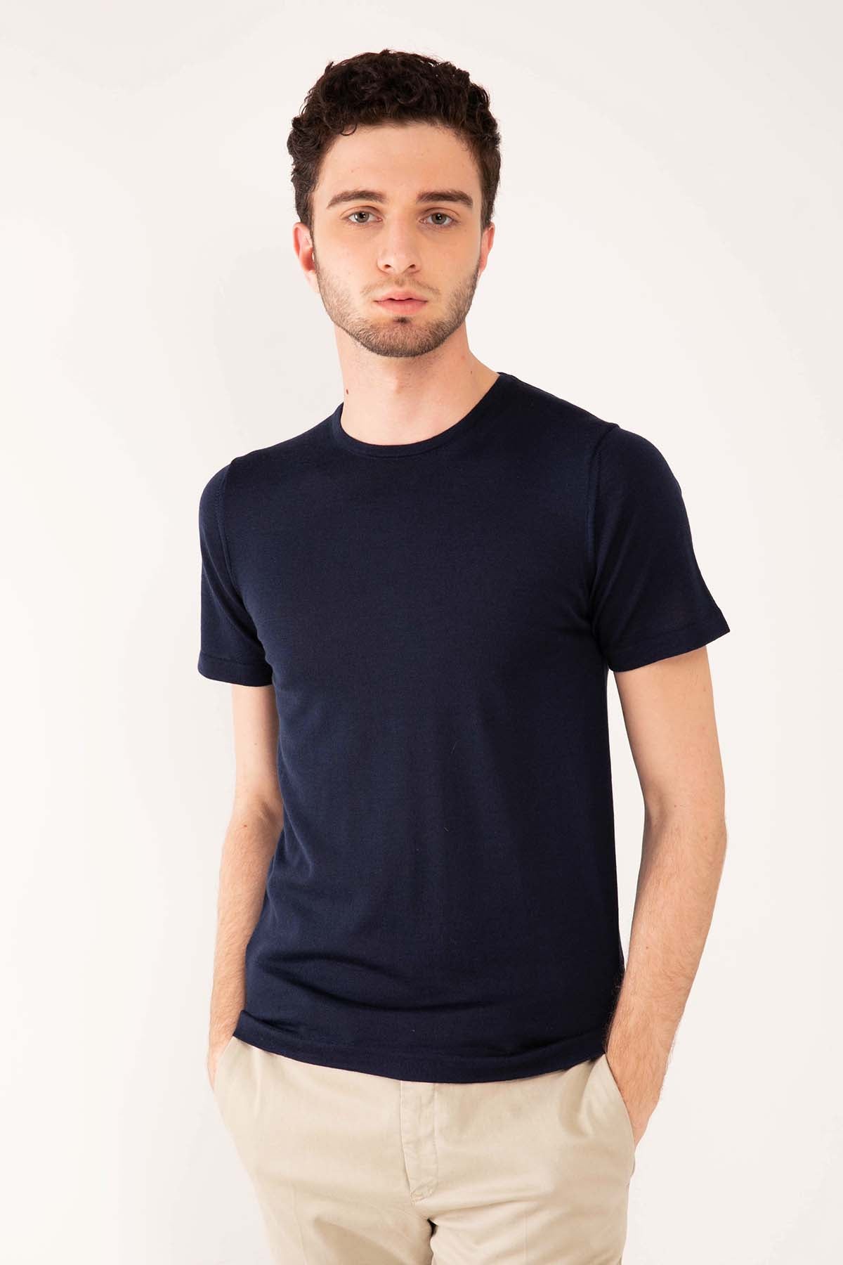 Manifattura İpek Yün Kısa Kollu Triko T-Shirt-Libas Trendy Fashion Store