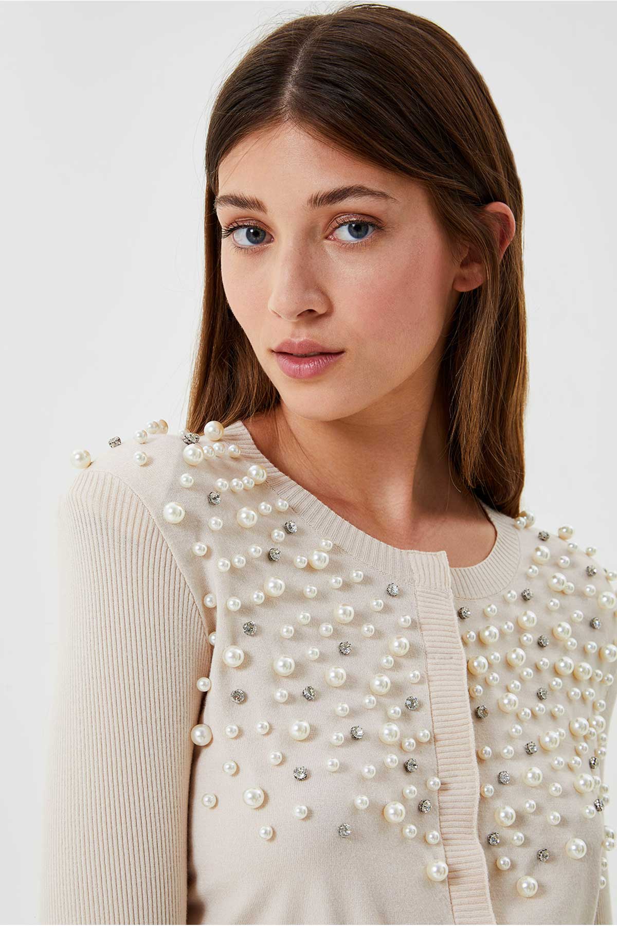 Liu Jo İnci Aksesuarlı Vatkalı Omuz Triko Ceket-Libas Trendy Fashion Store