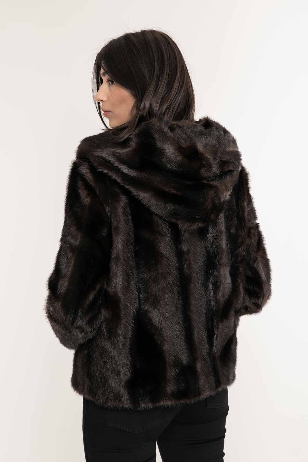 Liu Jo Yakası Büzgülü Kapüşonlu Kürk Ceket-Libas Trendy Fashion Store