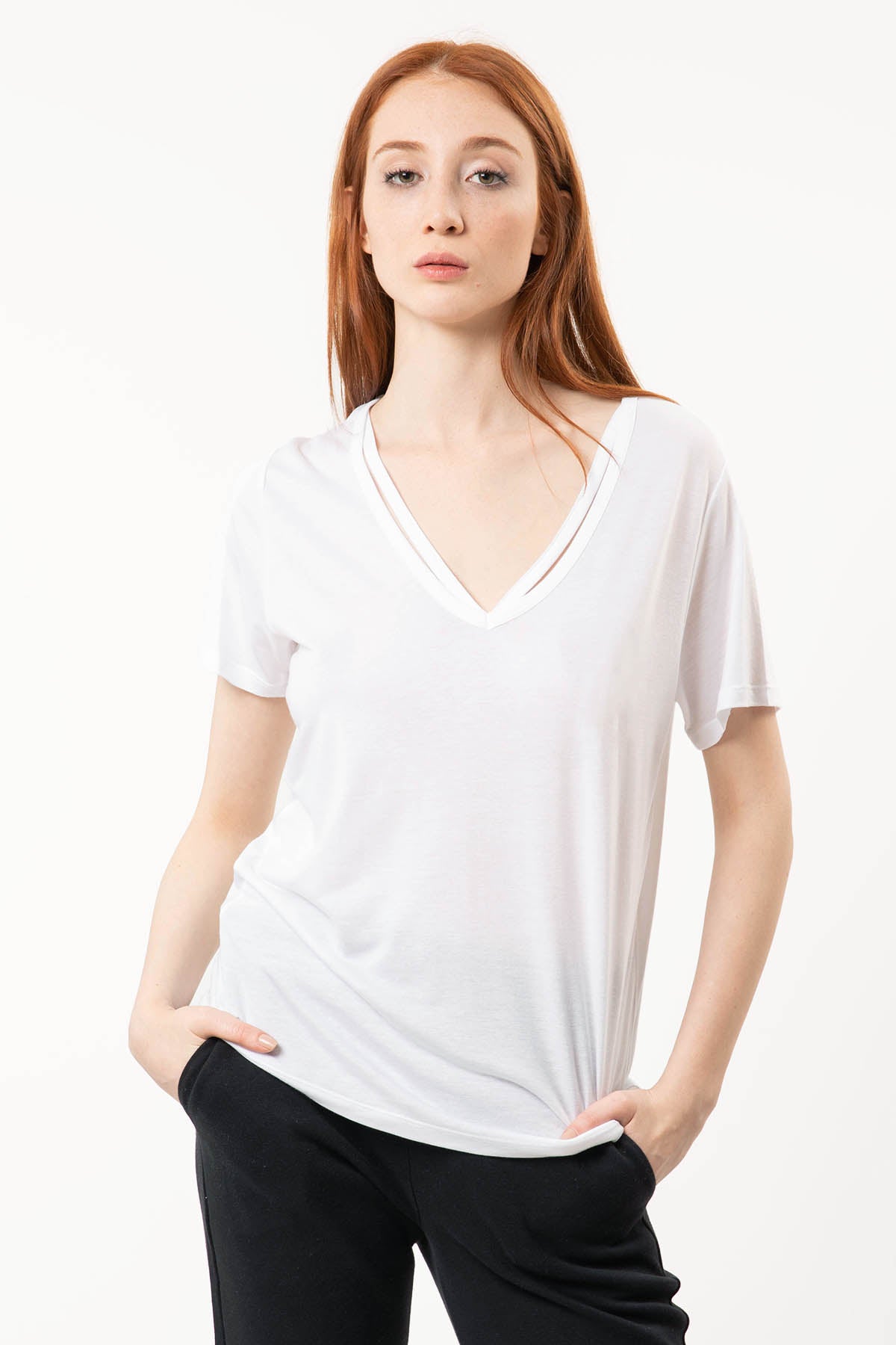 Tru Biyeli V Yaka T-shirt-Libas Trendy Fashion Store