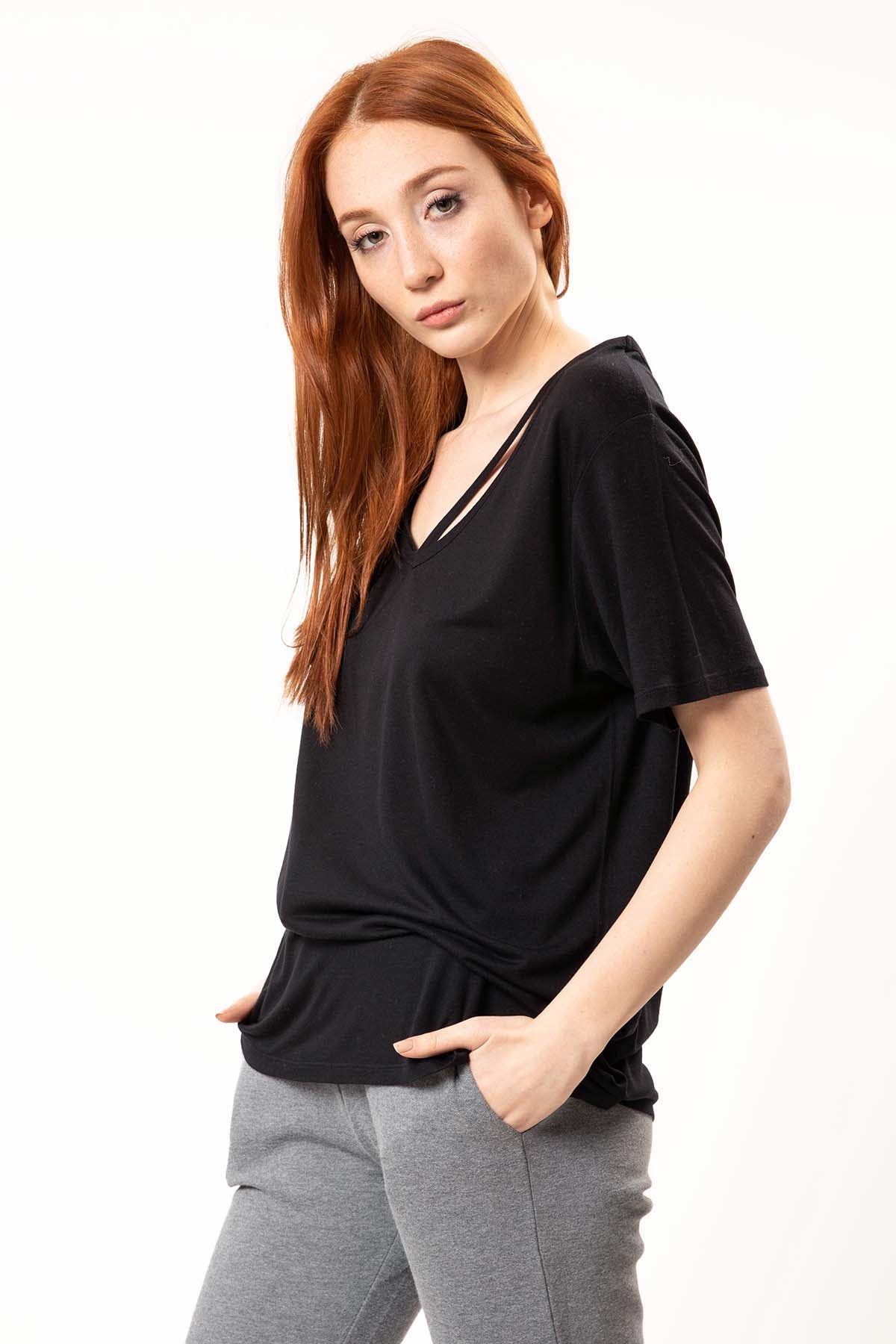 Tru Biyeli V Yaka T-shirt-Libas Trendy Fashion Store