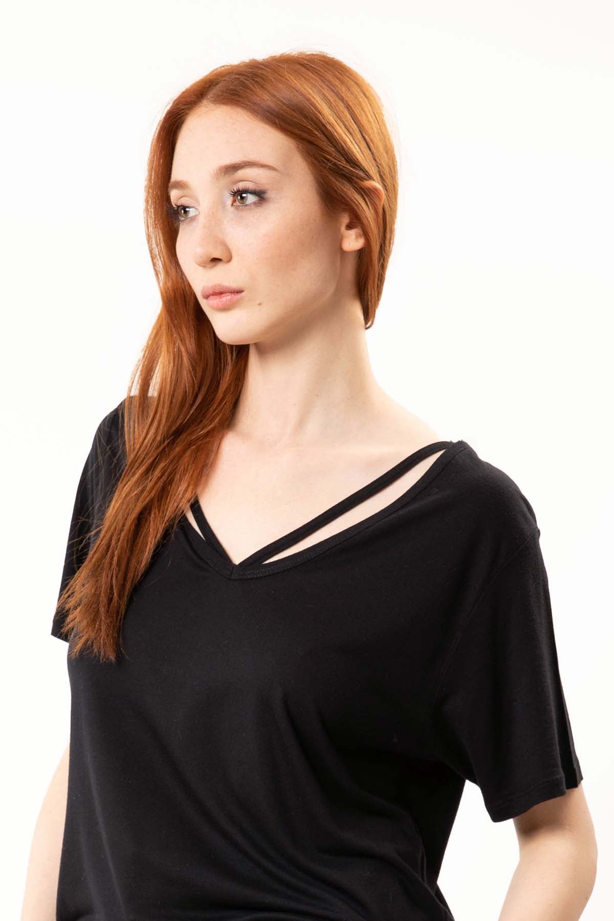 Tru Biyeli V Yaka T-shirt-Libas Trendy Fashion Store