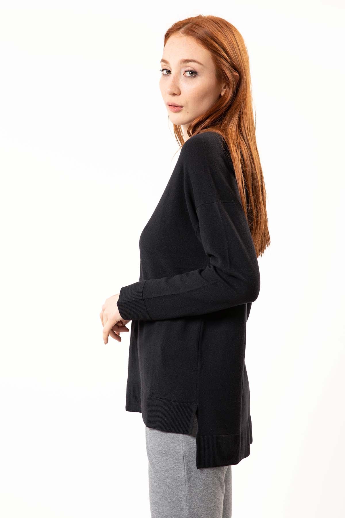 Tru Yuvarlak Yaka Düşük Omuz Kaşmirli Triko-Libas Trendy Fashion Store