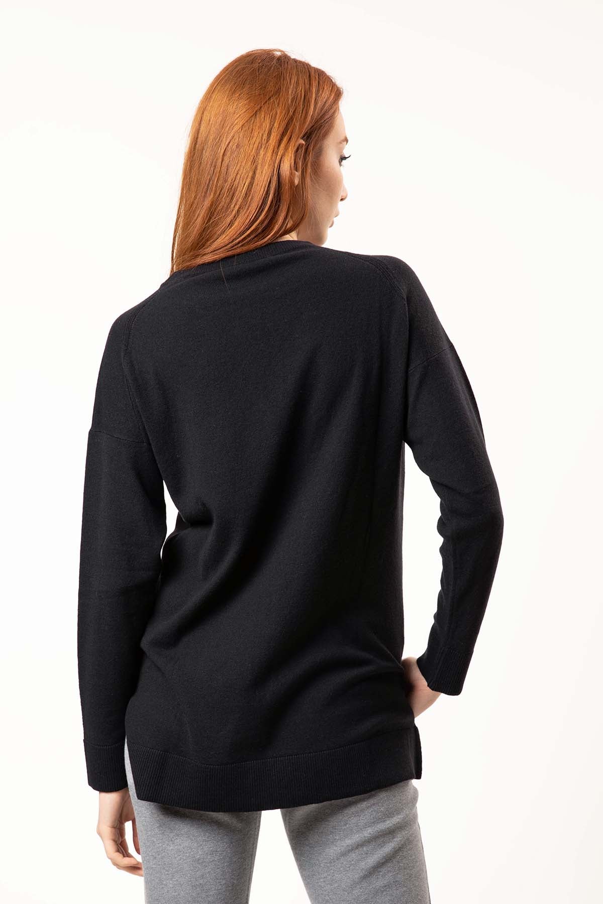 Tru Yuvarlak Yaka Düşük Omuz Kaşmirli Triko-Libas Trendy Fashion Store