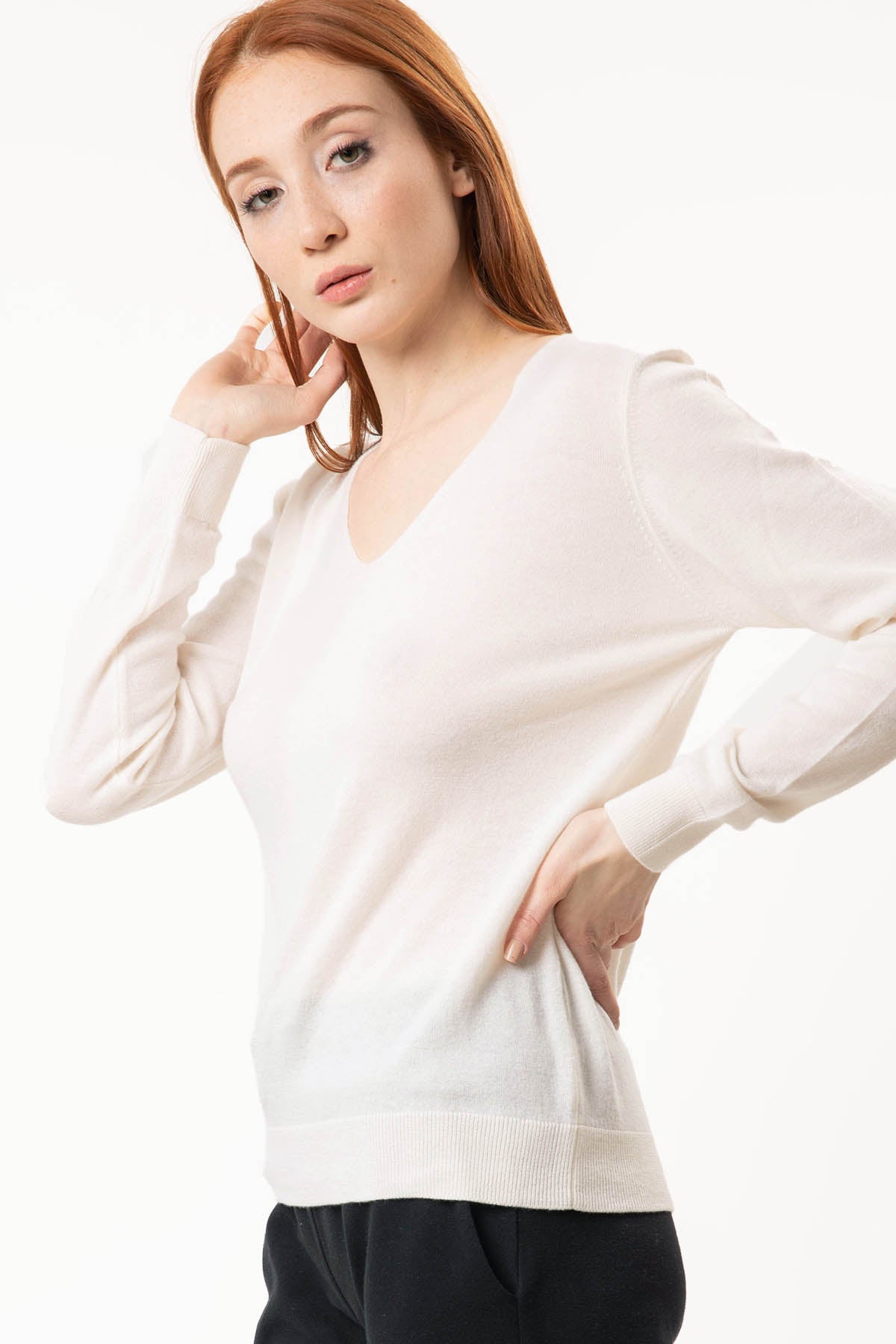 Tru V Yaka Kaşmirli Triko-Libas Trendy Fashion Store