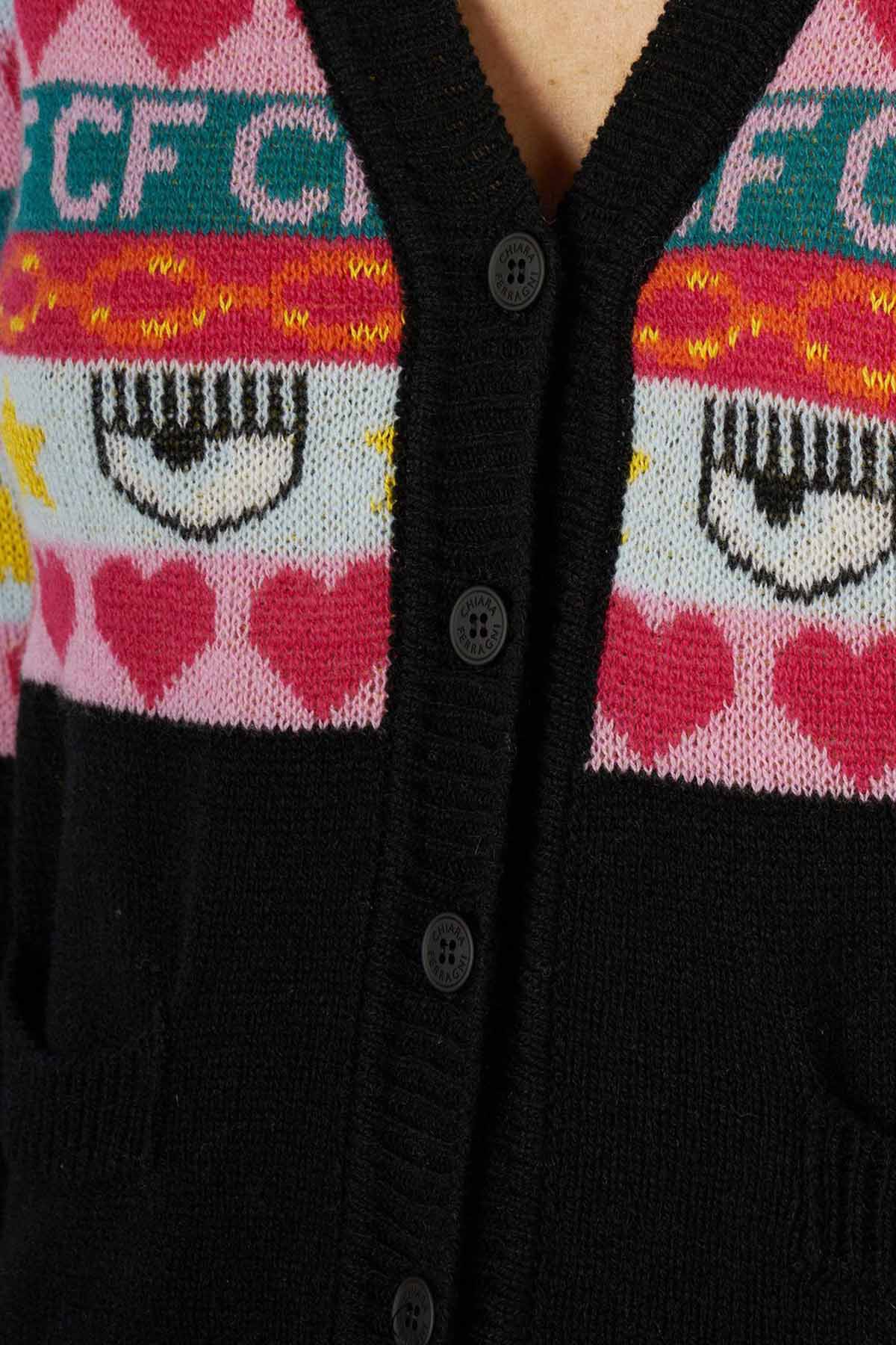 Chiara Ferragni Emoji Kaşmirli Triko Ceket-Libas Trendy Fashion Store