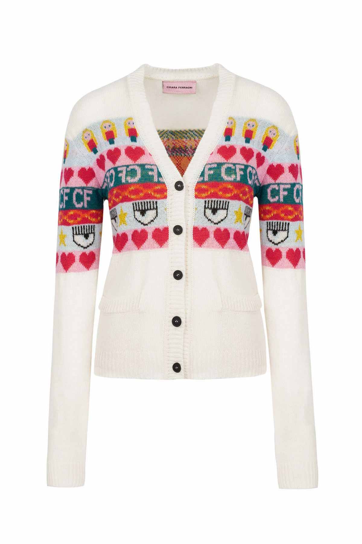 Chiara Ferragni Emoji Kaşmirli Triko Ceket-Libas Trendy Fashion Store