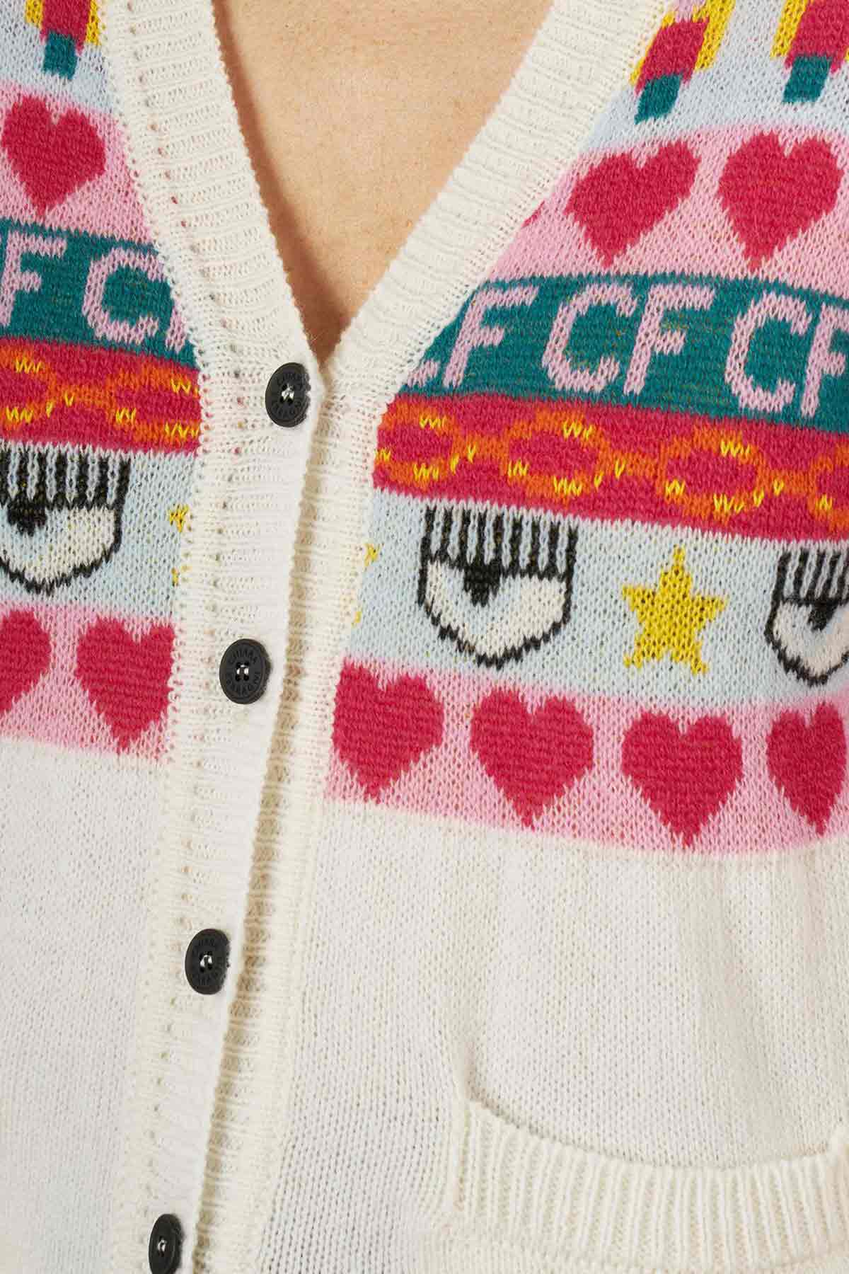 Chiara Ferragni Emoji Kaşmirli Triko Ceket-Libas Trendy Fashion Store